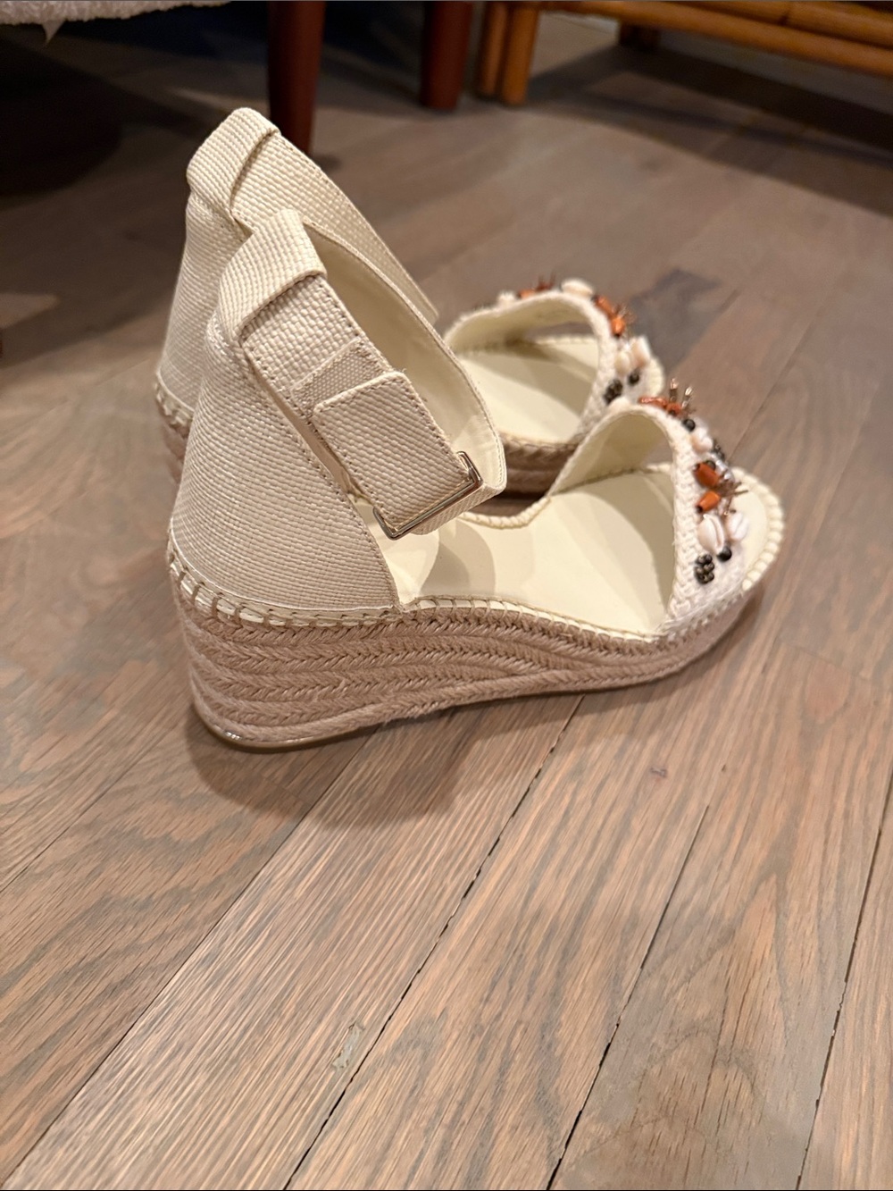 Franco Sarto Cream Beaded Espadrille Wedge Sandals - Picture 5 of 5